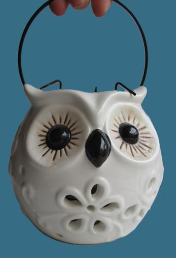 Uil Lantaarn~Windlicht~Porseleinen Lamp~Waxinelichthouder beschikbaar voor biedingen