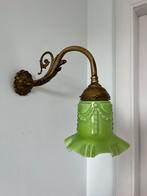 Oud messing wandlampje met prachtig groen lampenkapje, Ophalen of Verzenden