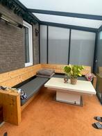 Tuinset lounge hoekbank van steigerhout met zitkussen, Ophalen, Zo goed als nieuw, Steigerhout