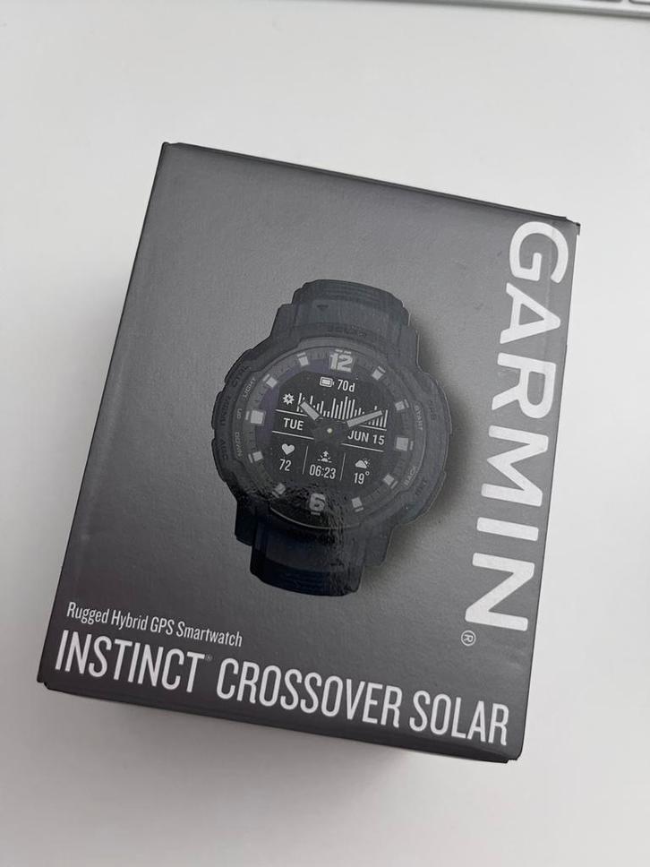 Garmin Instinct Crossover Solar, Sieraden, Tassen en Uiterlijk, Sporthorloges, Zo goed als nieuw, Android, Zwart, Afstand, Calorieverbanding