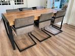 Eettafel met 6 stoelen - Industrieel Design, 100 tot 150 cm, Ophalen of Verzenden, Zo goed als nieuw, Vijf personen of meer
