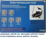 VISSEN, aluminium bord inzake visvergunningen in Frykdalen, Ophalen of Verzenden, Zo goed als nieuw