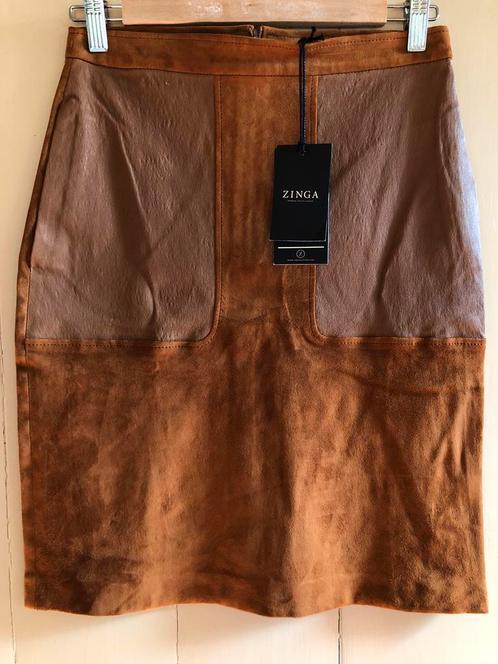 Nieuw echt lamsleren rokje, stretch, luxe merk ZINGA, m. 36., Kleding | Dames, Rokken, Nieuw, Maat 36 (S), Bruin, Boven de knie