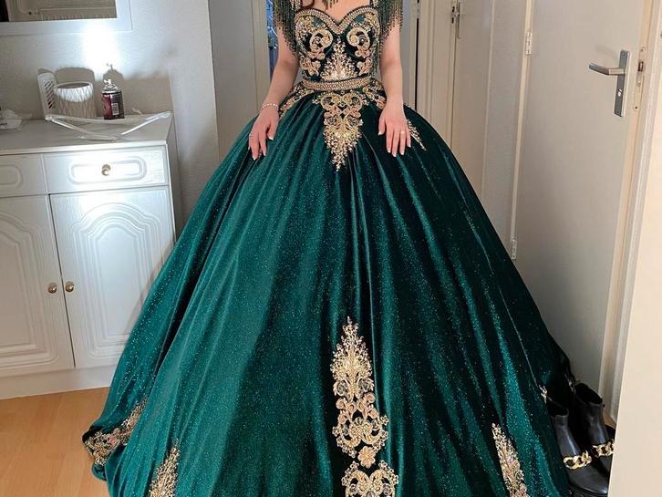 Prachtige Verlovings/ Henna Jurk, Kleding | Dames, Trouwkleding en Trouwaccessoires, Zo goed als nieuw, Trouwjurk, Groen, Ophalen