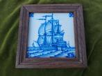Delftsblauwe scheepstegel, ingelijste driemaster., Antiek en Kunst, Verzenden