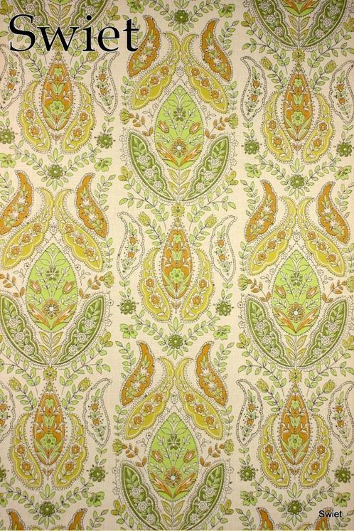 4929 paisley bloemen geel oranje groen vintage 70s swiet, Huis en Inrichting, Stoffering | Behang, Wit, Geel, Groen, Oranje, Verzenden