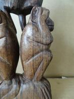 Beeld Horen zien en zwijgen Indonesië houtsnijwerk 20cm 1960, Antiek en Kunst, Ophalen of Verzenden