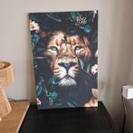 Canvas Leeuw met Bloemen - 60x90cm, Ophalen