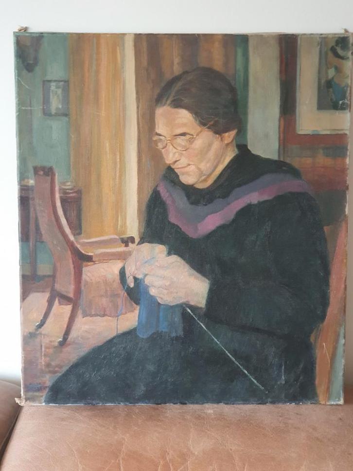 schilderij oude vrouw aan het breien Julia Giesberts, Antiek en Kunst, Kunst | Schilderijen | Klassiek, Ophalen