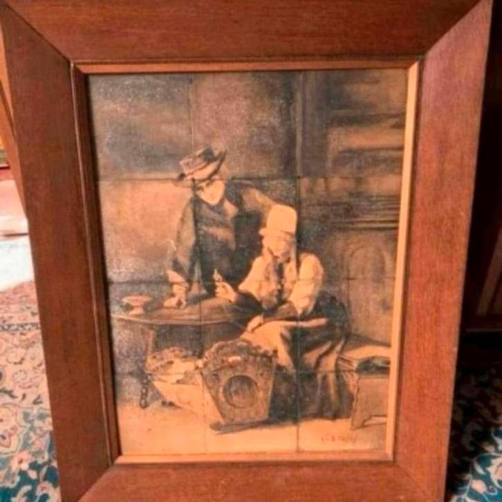 Tegeltableau schilderij groot antiek van J.C.Bisschop, Antiek en Kunst, Kunst | Schilderijen | Klassiek, Ophalen of Verzenden