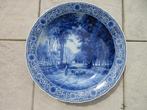 Groot Delfts blauw bord porseleinen fles herder met schapen, Antiek en Kunst, Ophalen of Verzenden