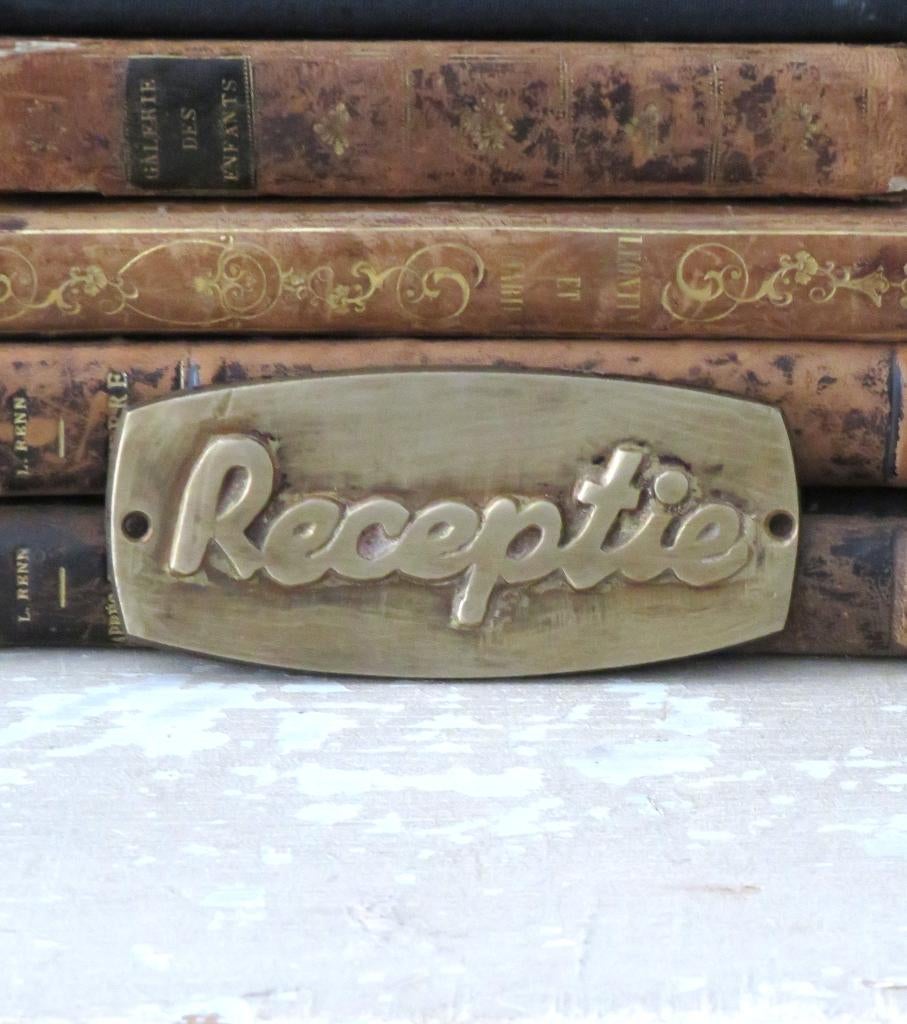 Oud deurplaatje “Receptie”, Antiek en Kunst, Ophalen of Verzenden