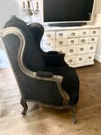 ANTIEKE STOELEN ZETELS ZWART FLUWEEL ZWAAR HOUTEN FAUTEUILS, Ophalen