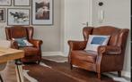 Set tweedehands schapenleren fauteuil, Huis en Inrichting, Fauteuils, Ophalen, Gebruikt, 75 tot 100 cm, Leer