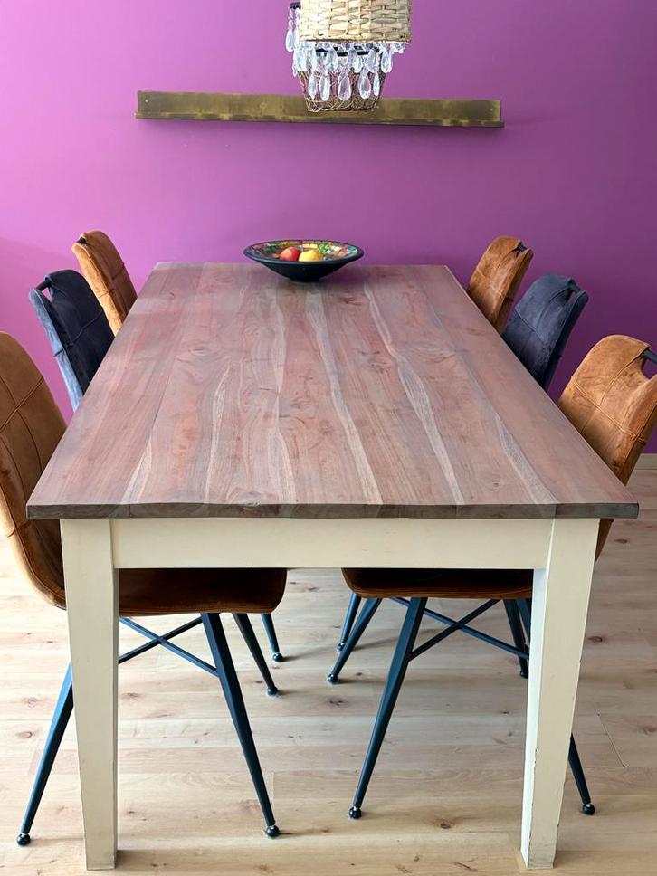 Teakhouten 6-persoons eettafel met 3 laatjes, 200 x 100 x 90, Huis en Inrichting, Tafels | Eettafels, Zo goed als nieuw, 100 tot 150 cm