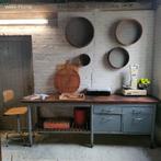 Vintage stalen werkbank keukenelement eiland sidetable tv, Ophalen of Verzenden