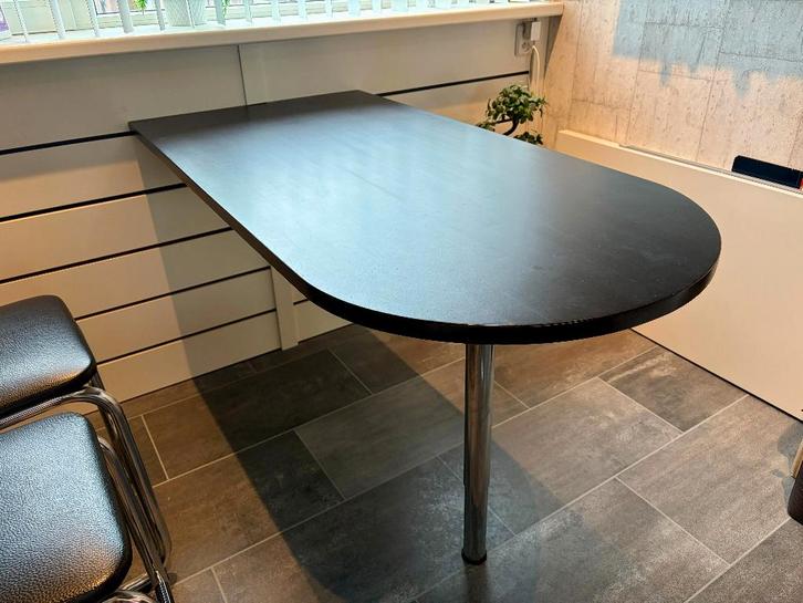 Houten (eet)tafel op chromen voet, Huis en Inrichting, Tafels | Eettafels, Gebruikt, 50 tot 100 cm, 100 tot 150 cm, Vier personen
