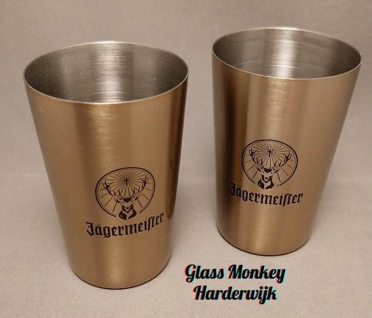 Jägermeister RVS borrelbekertjes. 2cl, Verzamelen, Glas en Borrelglaasjes, Zo goed als nieuw, Borrel- of Shotglas, Ophalen of Verzenden