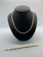 X275 Prachtige zilveren gevlochten sieraden set tricolor, Ophalen of Verzenden, Zilver, Overige typen, Verguld