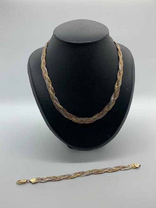 X275 Prachtige zilveren gevlochten sieraden set tricolor, Sieraden, Tassen en Uiterlijk, Antieke sieraden, Overige typen, Zilver