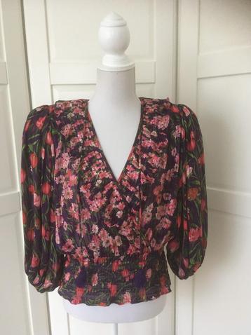 Diane Freis vintage 80's paarse floral blouse, maat L beschikbaar voor biedingen