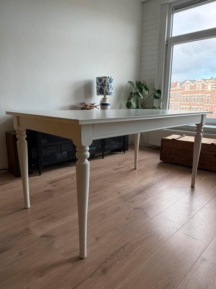 IKEA INGATORP Uitschuifbare tafel, wit 155/215x87 cm, Huis en Inrichting, Tafels | Eettafels, Gebruikt, 50 tot 100 cm, 150 tot 200 cm