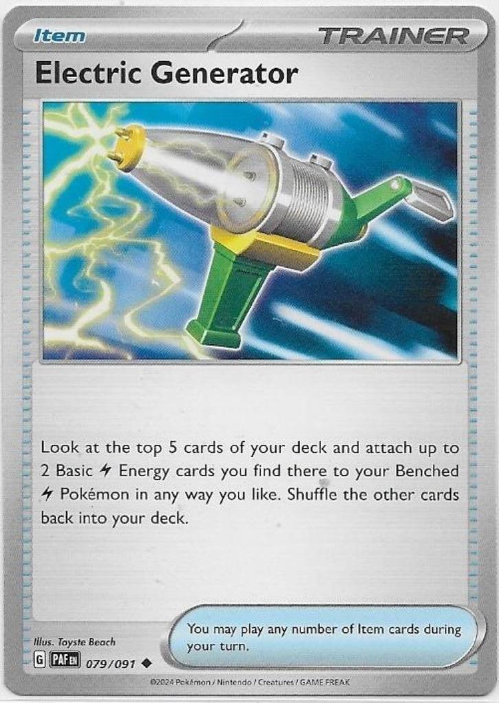 Paldean Fates,  Electric Generator [uncommon] 79/91, Hobby en Vrije tijd, Verzamelkaartspellen | Pokémon, Nieuw, Losse kaart, Ophalen of Verzenden
