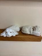Set vintage porselein wit goud hond en kat, Verzamelen, Beelden en Beeldjes, Ophalen of Verzenden, Zo goed als nieuw, Dier