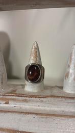 Vintage ring zilver met tijgeroog, Gebruikt, Ophalen of Verzenden, 17 tot 18, Dame