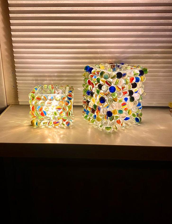 Unieke Handgemaakte Knikker Tafellampen, Huis en Inrichting, Lampen | Tafellampen, Nieuw, Minder dan 50 cm, Glas, Ophalen