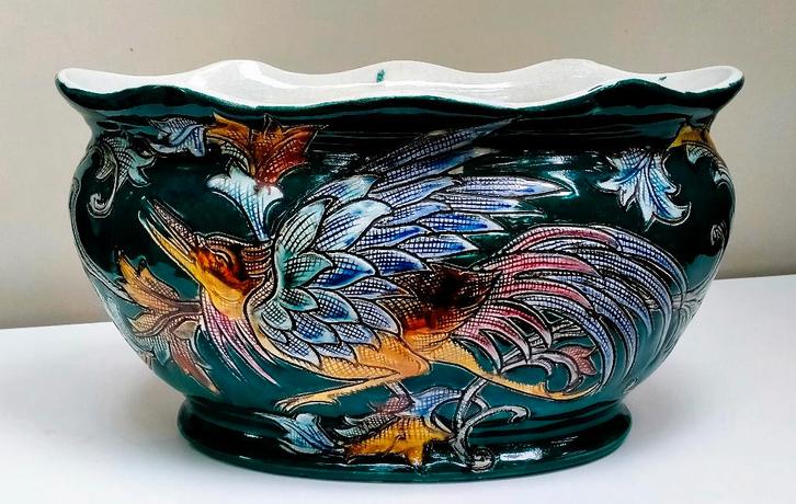 Antieke Majolica Feniks / Phoenix Design Jardinière Bloempot, Antiek en Kunst, Antiek | Overige Antiek, Ophalen of Verzenden