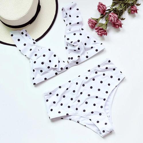 Witte zwarte polka dots bikini stip high waist 34 36 38 40, Kleding | Dames, Badmode en Zwemkleding, Nieuw, Bikini, Verzenden
