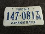 Kentekenplaat licenseplate Virginia Trailer USA, Verzamelen, Automerken, Motoren en Formule 1, Auto's, Gebruikt, Ophalen of Verzenden