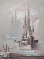 Schilderij van zeilschepen – gesigneerd B. Wilder, Antiek en Kunst, Ophalen of Verzenden