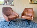 2 Montis Puk Low Fauteuils - Cognac Leer, Ophalen, Minder dan 75 cm, Leer, Zo goed als nieuw