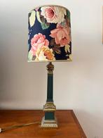 Antieke vintage tafellamp met bloemenkap |Groene gouden voet, Ophalen of Verzenden, Zo goed als nieuw, Minder dan 50 cm