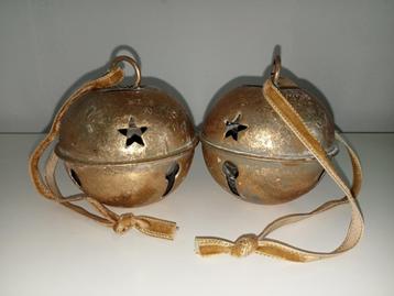 Kerst 2x grote bel bal metaal old look goudkleur set €5,- beschikbaar voor biedingen