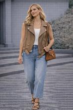 Leren gilet Studio Ar (40), Ophalen of Verzenden, Zo goed als nieuw, Maat 38/40 (M), Beige