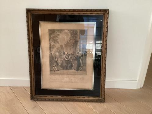 Oude prent 'Het Verliefde Bregtje' in lijst. Ets/Gravure.  K, Antiek en Kunst, Kunst | Etsen en Gravures, Ophalen