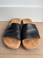 WOODY houten/zwart leren sandalen maat 37, Zwart, Zo goed als nieuw, WOODY, Sandalen of Muiltjes