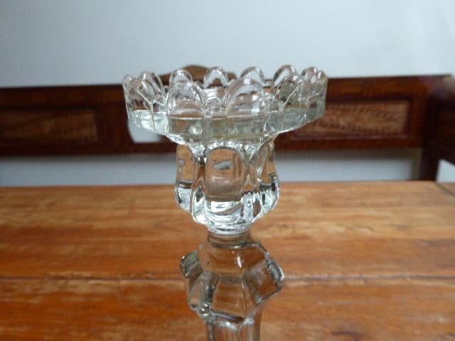 2 art deco robuuste persglazen kandelaars, Ophalen of Verzenden, Glas