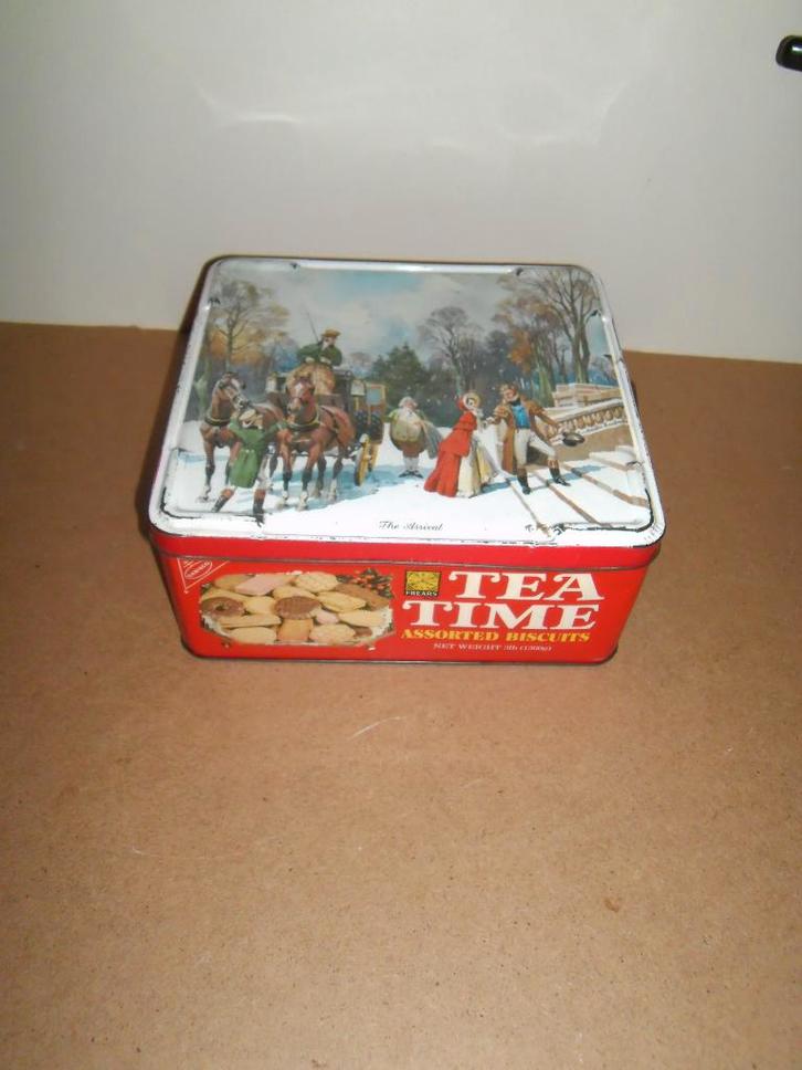 Groot oud blik Teatime,"the arrival"koets,gesigneerd,winkelb, Verzamelen, Blikken, Gebruikt, Koek(jes), Ophalen of Verzenden
