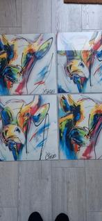 4x Bonte Koe op Glas - 49x49cm, Ophalen, Minder dan 50 cm, Minder dan 50 cm, Print