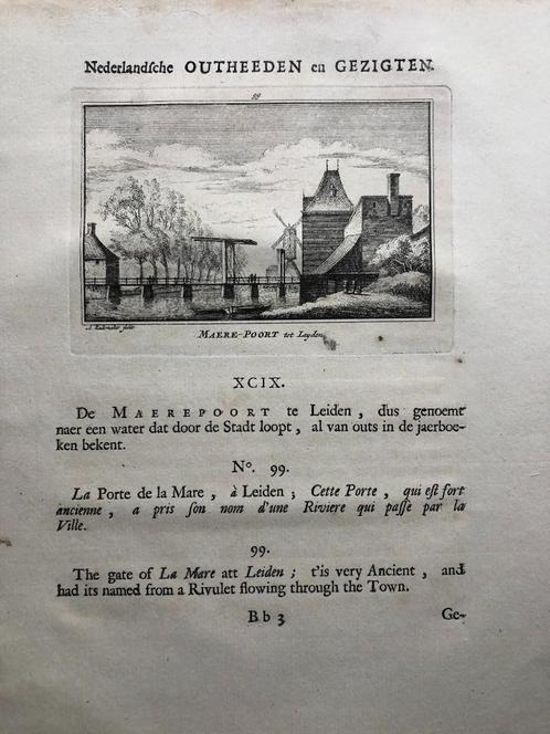 099 / Leiden de Maere Poort Kopergravure 1731, Antiek en Kunst, Kunst | Etsen en Gravures, Ophalen of Verzenden