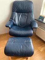 Prachtige leren stoelen (2) met voetenbank, Blauw, Twee, Modern, Leer