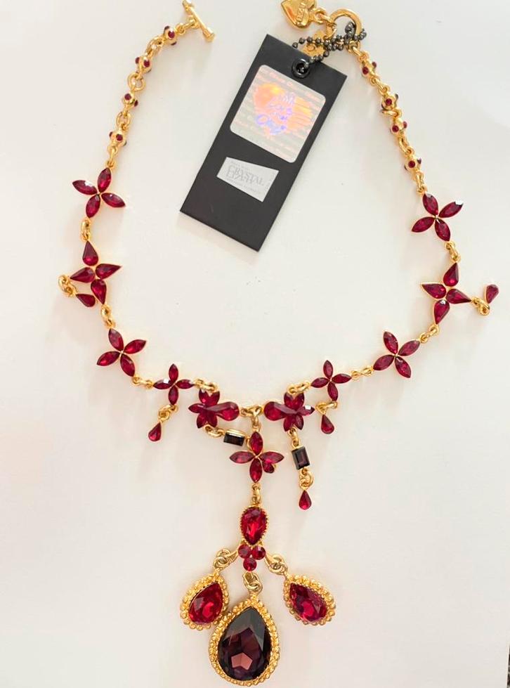 Otazu ketting goud met rode kristallen – nieuw, Sieraden, Tassen en Uiterlijk, Kettingen, Zo goed als nieuw, Goud, Verzenden