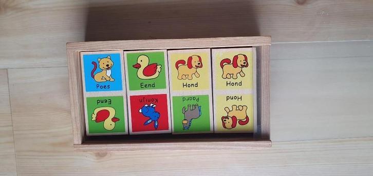 Houten Dieren Domino, Kinderen en Baby's, Speelgoed | Houten speelgoed, Zo goed als nieuw, Overige typen, Ophalen of Verzenden