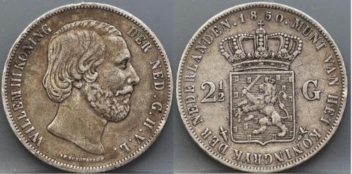 Zilveren rijksdaalder 1850 - 2 1/2 gulden 1850, Postzegels en Munten, Munten | Nederland, Losse munt, 2½ gulden, Koning Willem III