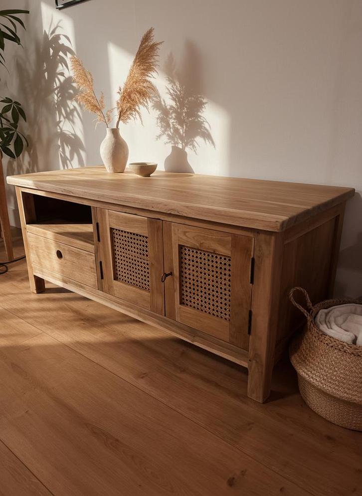 Massief teak tv-meubel - handgemaakt - reclaimed hout, Huis en Inrichting, Kasten | Dressoirs, Nieuw, 25 tot 50 cm, Teakhout, Ophalen