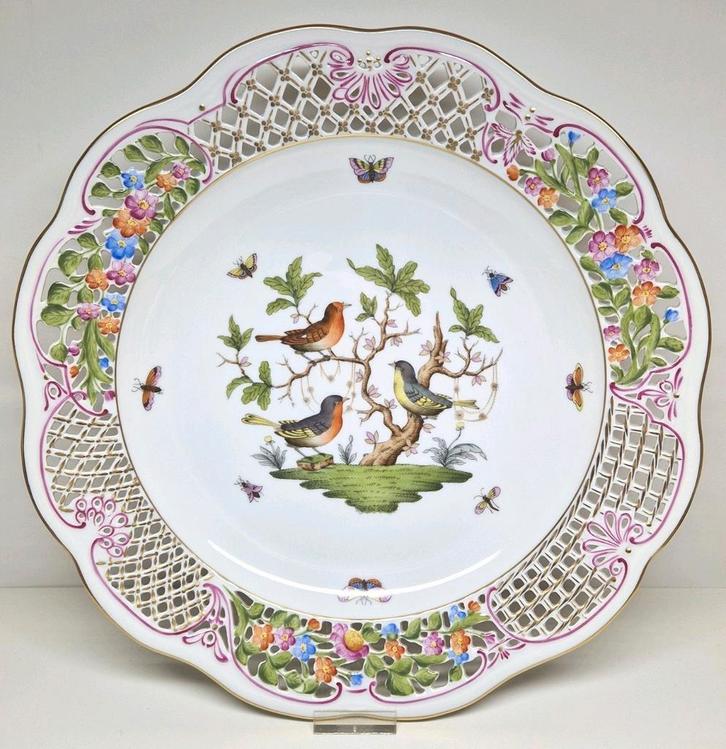Herend luxe wandbord / sierbord Rothschild Bird decor., Antiek en Kunst, Antiek | Porselein, Ophalen of Verzenden